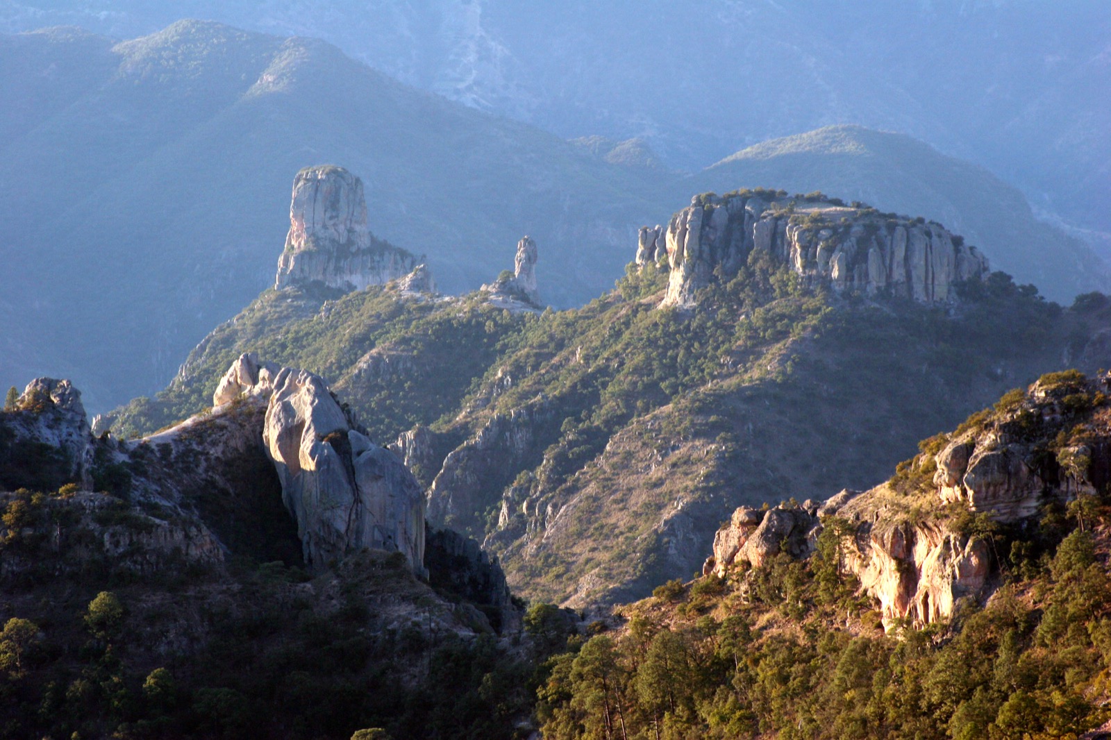 View of the stunning green mountains and valleys of Copper Canyon.
